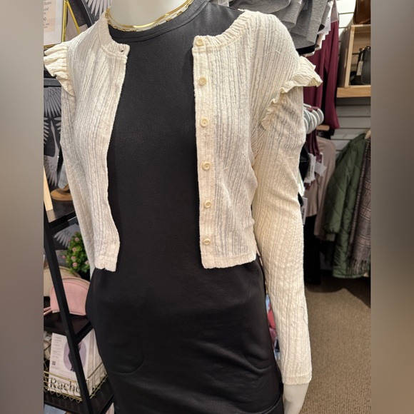 Zara Black and Cream Ribbed Blouse - Picture 1 of 8